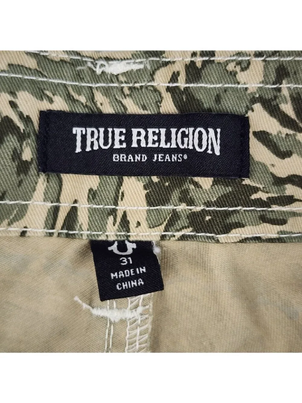True Religion Jeans Mens 31x32 Multi Abstract Camo Cargo Denim NWT
